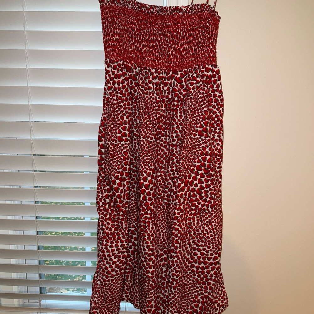 J. Crew Red and White Smocked Dress
